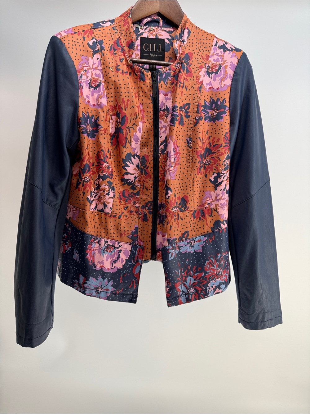 Gilli Orange Floral Bomber Jacket with Black Sleeves